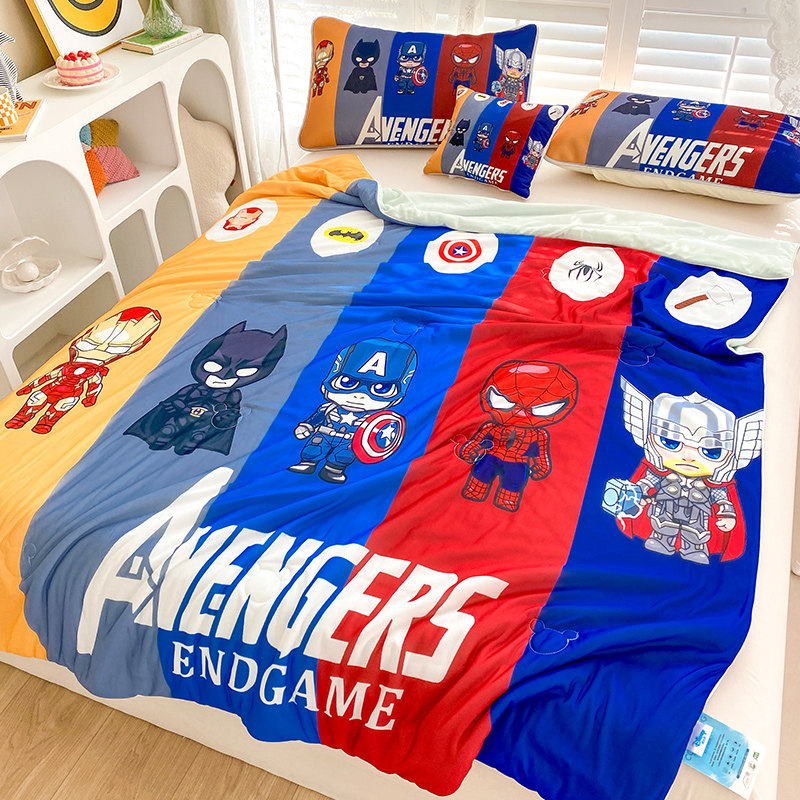 夏季漫威美国队长蜘蛛侠凉席夏被四件套冰丝席夏凉被空调被子被芯