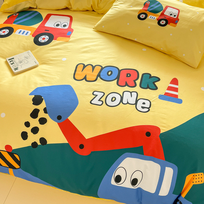 a类纯棉卡通工程车挖土机被套单件儿童男孩男童全棉被罩单独1.5米
