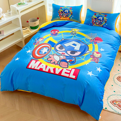 牛奶珊瑚绒床上三四件套儿童男童法兰绒床品美国队长被套绒毛床单