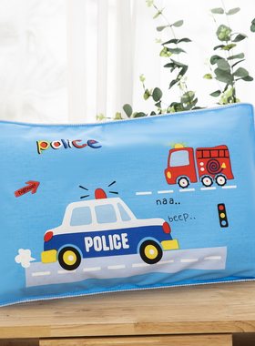 100全棉儿童男孩枕头套卡通警车小汽车枕套3-5-8岁以上幼儿园午睡