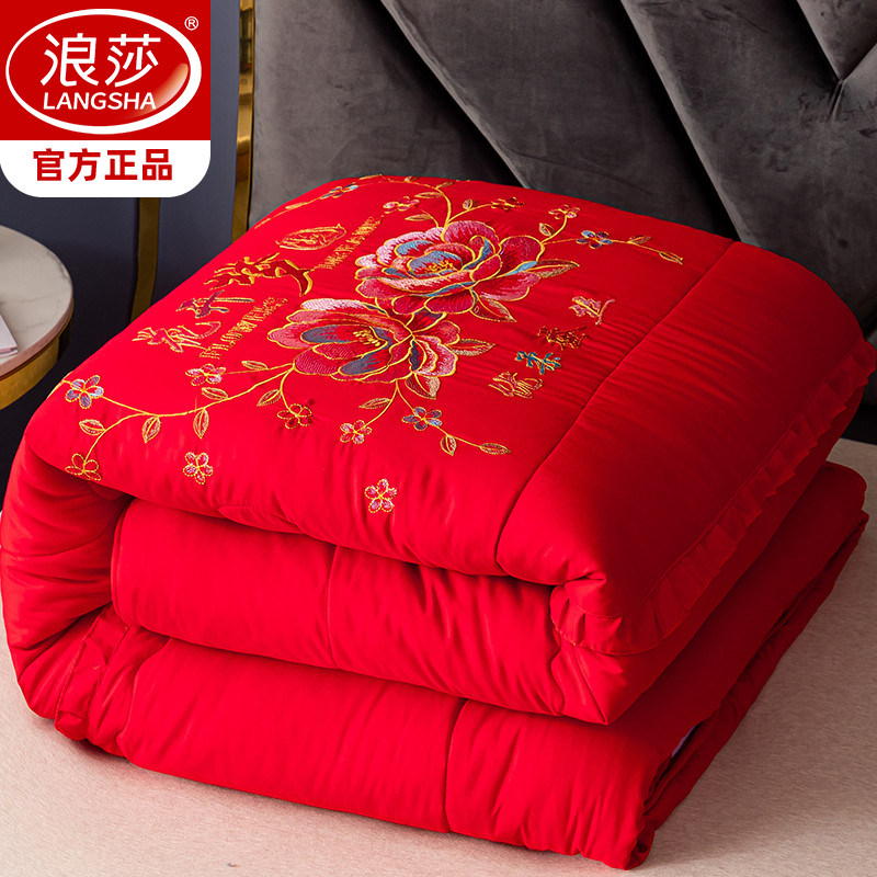 婚庆被大红刺绣喜被婚被春秋被芯加厚冬被子结婚房陪嫁中式绣花被