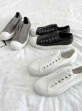 一脚蹬懒人帆布鞋女款单鞋韩国百搭小白鞋子学生松紧带纯色低帮鞋