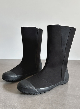 25韩版男女同款靴子高筒靴帆布鞋黑色潮鞋劳保鞋演员戏靴防滑平底