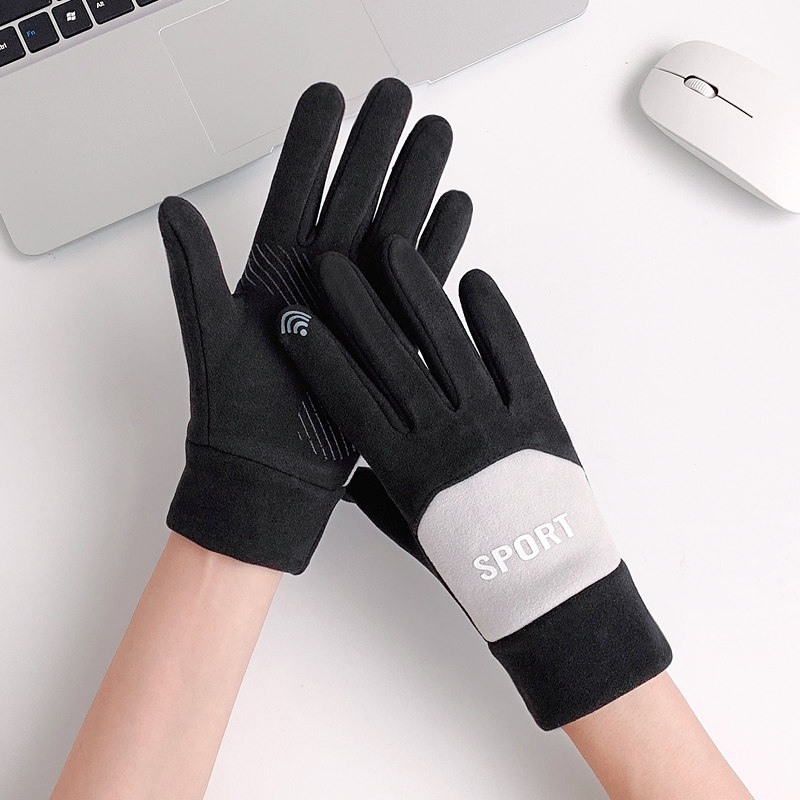 手套女冬季可爱韩版潮保暖加绒触屏弹力骑行开车防风防滑全指手套