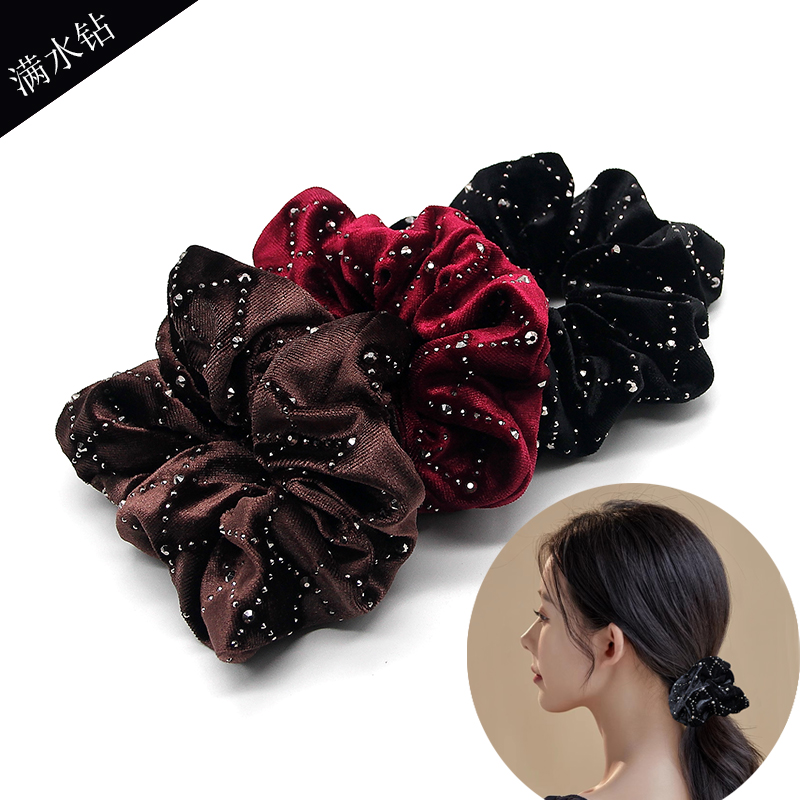 水钻发圈气质简约绒布大号头绳
