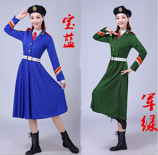 誓言舞蹈服装纯色弹力军旅广场舞服装女兵服仪仗队服女长裙演出服