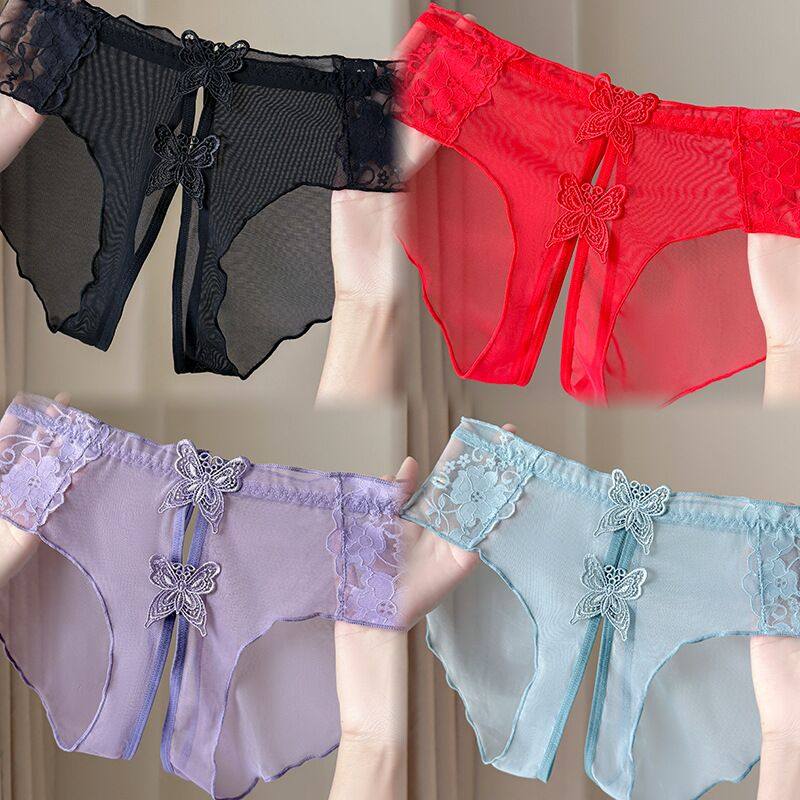 欧美狂野性感网纱透明内裤女大码开档诱惑胖MM纯欲免脱三角裤头薄