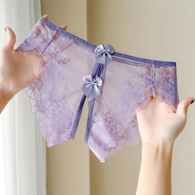 蕾丝免脱性感开档大码透明内裤女