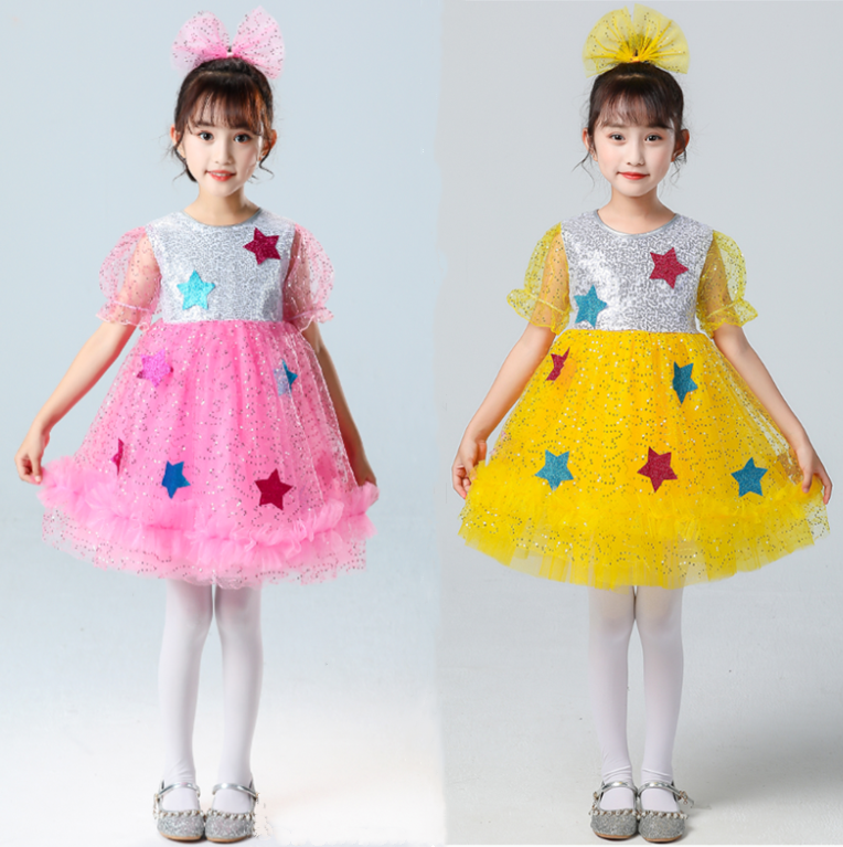 六一儿童演出服黄色蓬蓬裙幼儿舞蹈服女童我们都是小星星表演服装