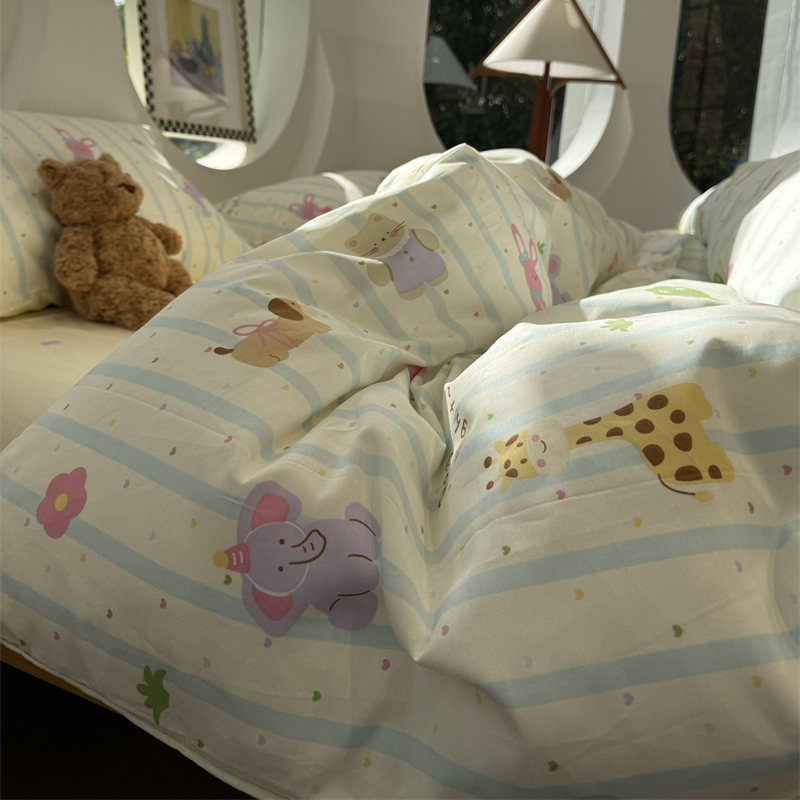 ins条纹萌宠派对床上四件套全棉