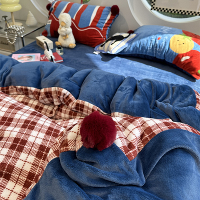 超柔软红色大格床上四件套