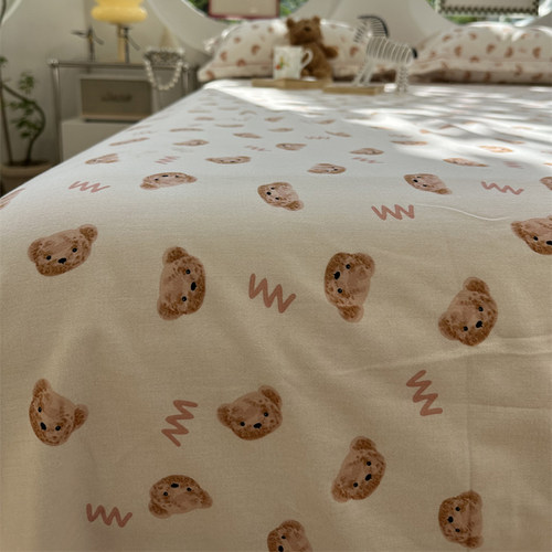 可爱小棕熊纯棉秋冬磨毛床笠床单