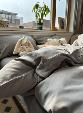 100s高支灰色磨毛床上四件套全棉纯棉被套秋冬加厚1.5m1.8米