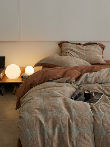 北欧风焦糖棕绿泡泡纯棉四件套