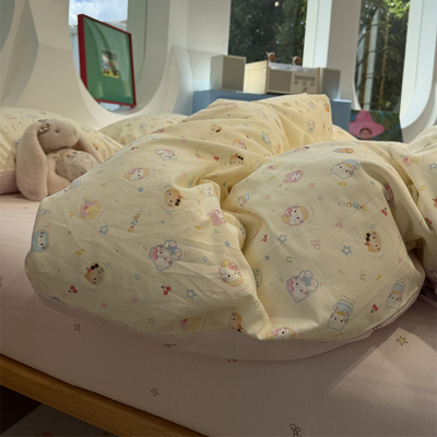 ins风卡通小清新夏日小猫四件套