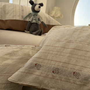 被套单件全棉纯棉色织提花小熊条纹180x220cm单双人被子罩宿舍