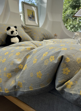 ins少女心法式复古灰色提花小碎花四件套全棉纯棉1.5m1.8米民宿三