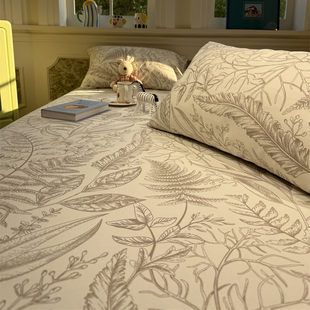 田园风简约银杏叶全棉老粗布床单床笠单件亚麻保护罩少女心纯棉布