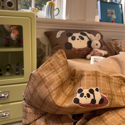 ins卡通咖格可爱熊猫四件套全棉