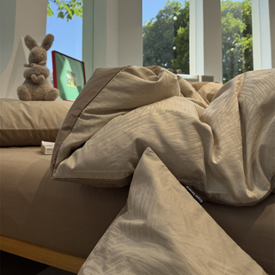 秋冬加厚保暖北欧100s高支提花磨毛咖色纯棉四件套1.5m1.8米床单