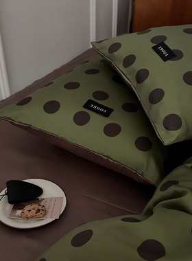 ins100s高支简约复古波点绿床上四件套1.5m1.8全棉床单被套裸睡