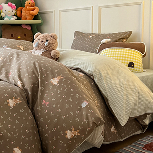 韩系田园碎花森屿小兔床上四件套全棉纯棉1.5m1.8被套床单三件套
