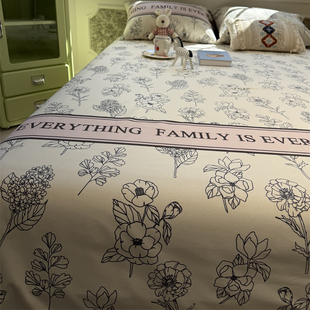 复古田园黑碎花全棉老粗布床单床笠单件亚麻棉麻保护罩少女心棉布