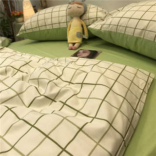 正品ins小清新绿四件套全棉纯棉格子被套床单公寓学生宿舍床上三