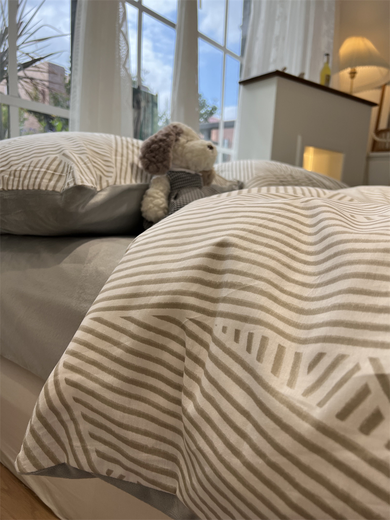 北欧简约条纹棉加绒四件套