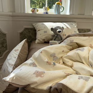 A版 宝宝绒卡通少女棉加绒波点熊兔咖四件套1.5m1.8米秋冬 纯棉B版
