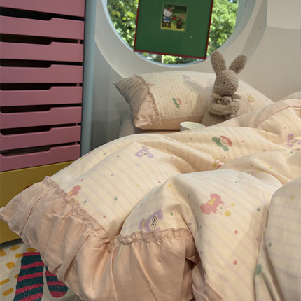 A类母婴级ins少女心花边双层纱萌萌小萝莉纯棉四件套1.5m1.8全棉