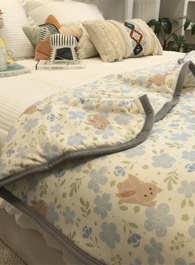 蓝色碎花小兔子针织云柔凉感夏凉被ins清新双人夏季薄被子空调被