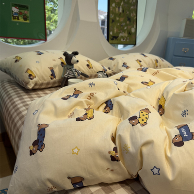 卡通腊肠狗狗队长床上四件套全棉