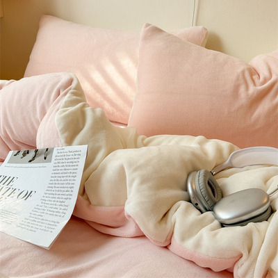 加厚温柔纯色双拼牛奶绒四件套