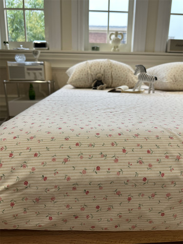 粉玫瑰纯棉床笠床单单件保护套