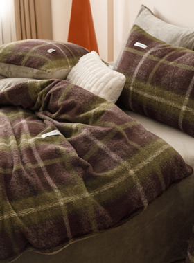 ins冬季加厚A版仿羊绒B版牛奶绒雅致绿床上四件套珊瑚绒1.5m1.8米