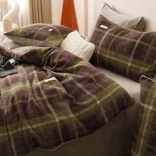 牛奶绒雅致绿床上四件套珊瑚绒1.5m1.8米 仿羊绒B版 ins冬季 加厚A版