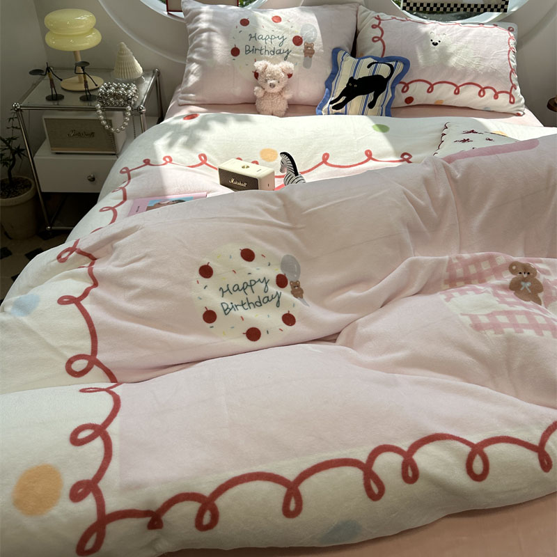 牛奶绒大版印花派对床上四件套