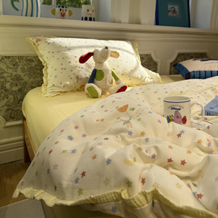 A类皱皱花边双层纱少女心卡通气球小兔子四件套1.5m1.8米全棉纯棉