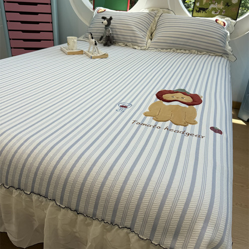 床裙条纹番茄小猫夏凉席三件套