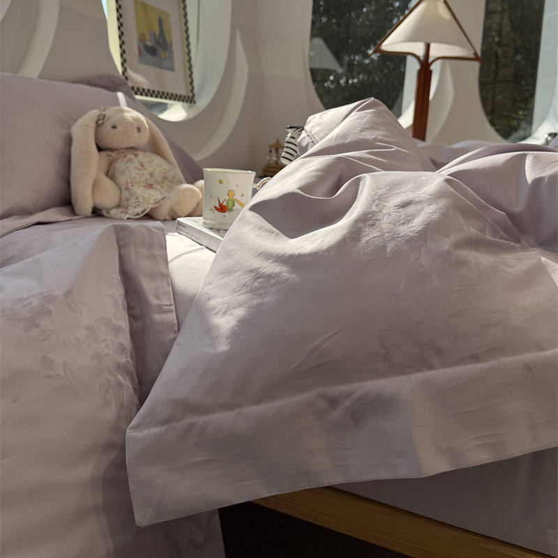 100s高支提花简约烟紫床上四件套
