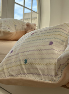 ins风冬季A面双层纱B面牛奶绒少女紫色甜心床上四件套珊瑚绒1.5m