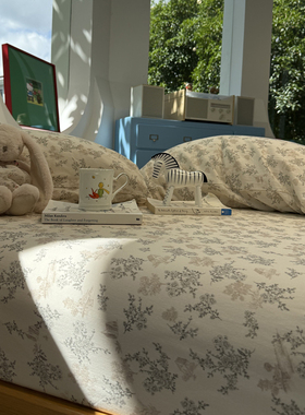 田园秋冬加厚保暖灰色田园小碎花磨毛床笠床单单件1.5m1.8保护套