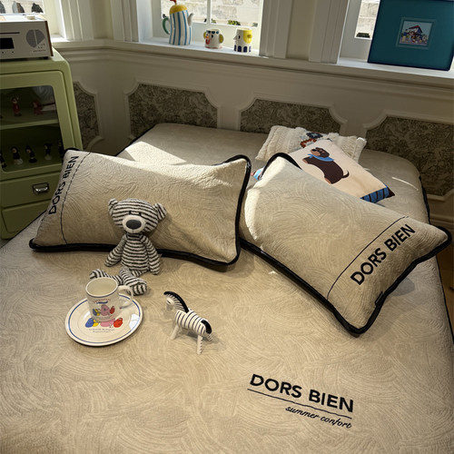 提花软凉席咖色床笠空调席三件套