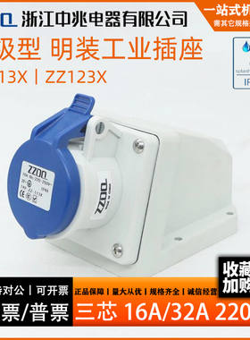 中兆升级型明装防水防爆工业插座16A/32A丨220V三芯ZZ113 XZZ123X