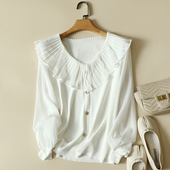 宽松上衣洋气蕾丝打底衫 春装 女 冰丝针织衫 女长袖 2024年新款 雪纺袖