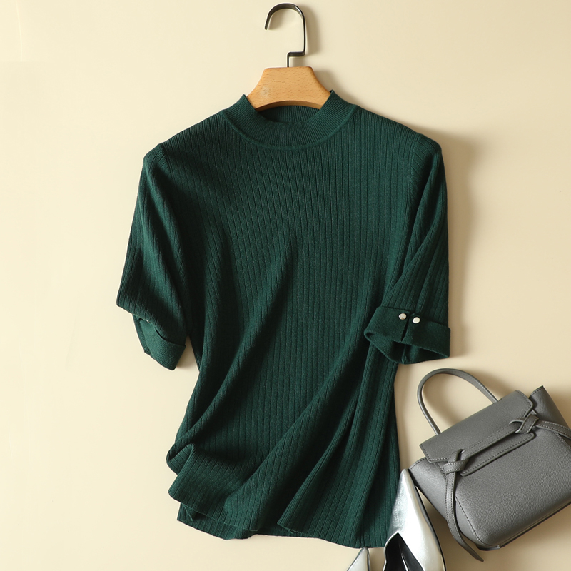 安迪绒半高领中袖t恤上衣打底衫