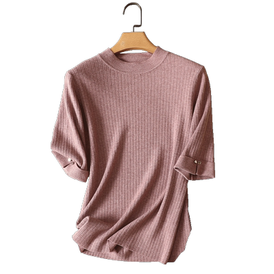 安迪半高领新款五分袖针织上衣