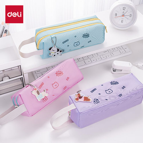 得力卡通笔袋大容量文具袋中小学生初中生用女生可爱高颜值文具盒