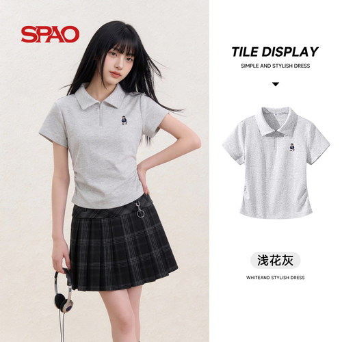 【WOODIE系列】SPAO韩国小熊polo领正肩t恤女夏polo衫短袖上衣ZZ